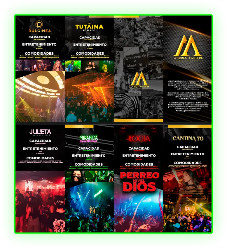 Marcas de Aguirre Producciones: Dulcinea, Tutaina, Julieta, Miranda, Perreo Dios, Cantina 70
