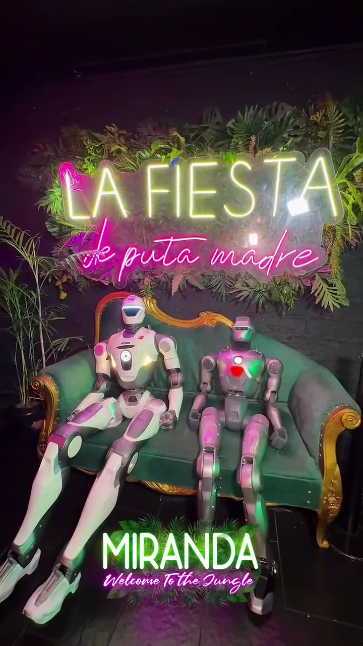 Los dos robots humanoides de Miranda bailando en la pista